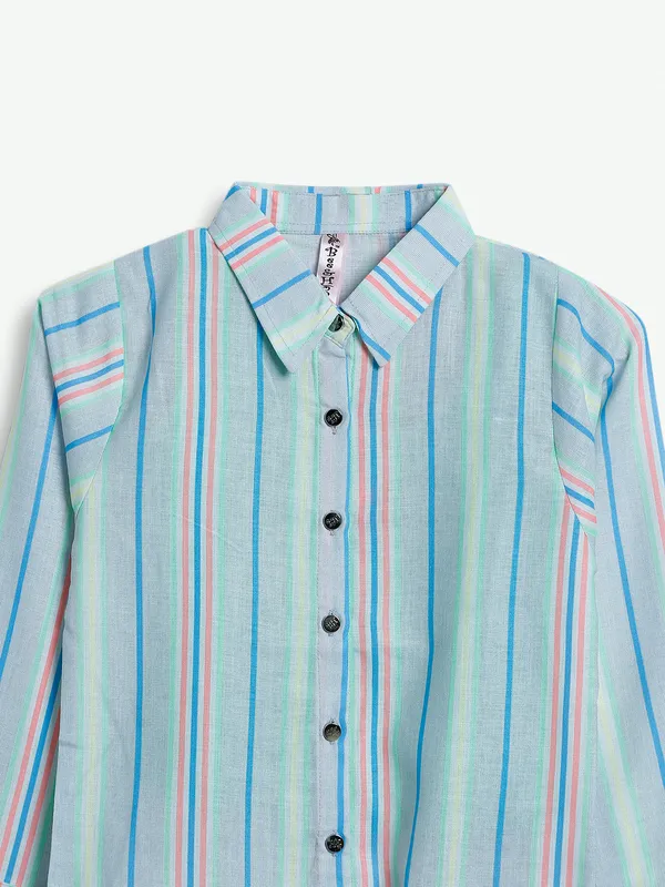 Bee&Honey light green and blue stripe shirt