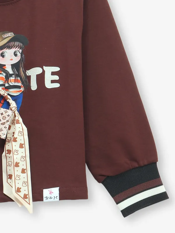 BEE & HONEY brown printed cotton t-shirt