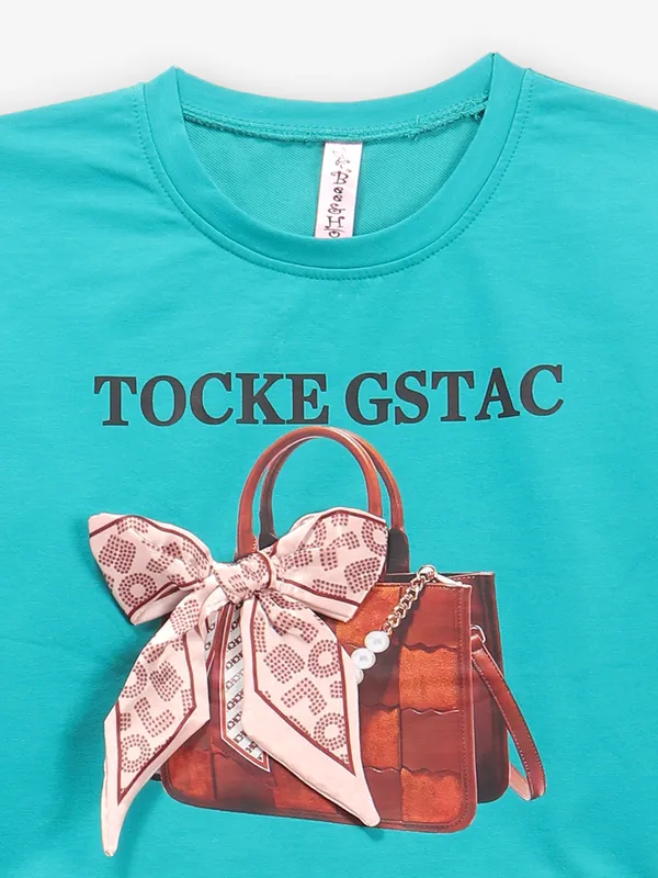 BEE & HONEY printed aqua crop top