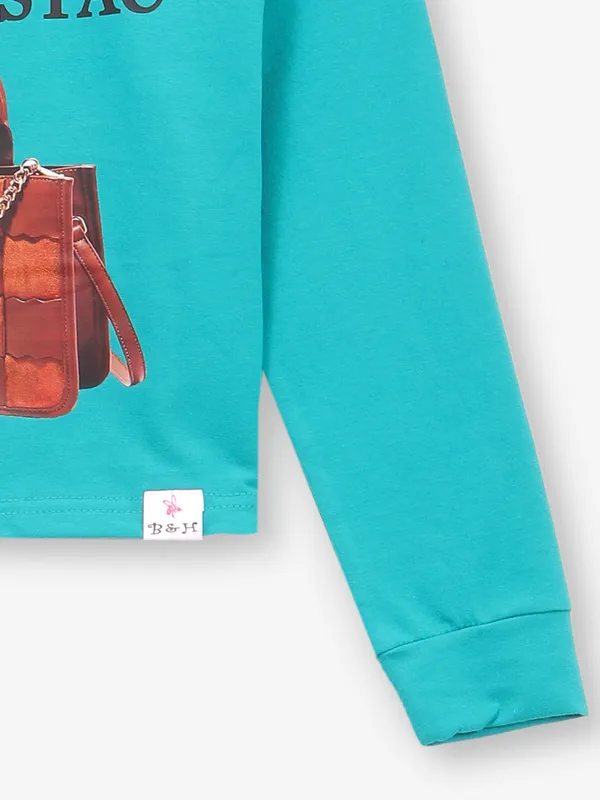 BEE & HONEY printed aqua crop top