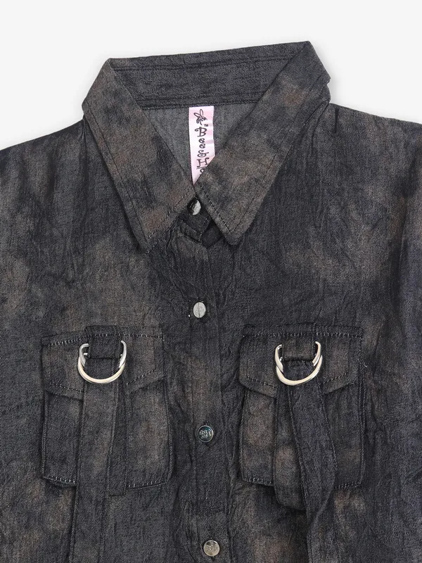 BEE HONEY printed black cotton silk shirt