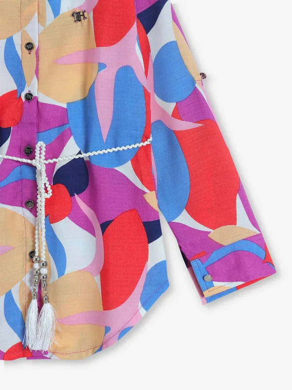 BEE HONEY printed purple cotton silk shirt