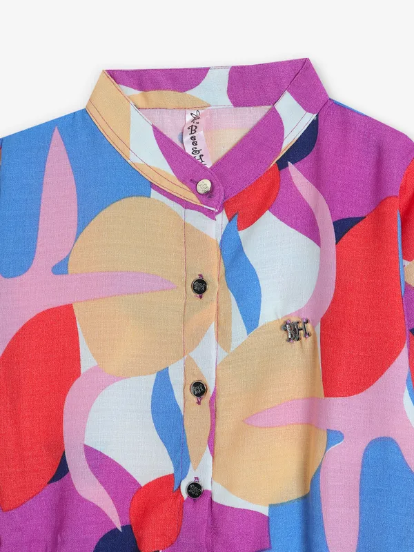 BEE HONEY printed purple cotton silk shirt