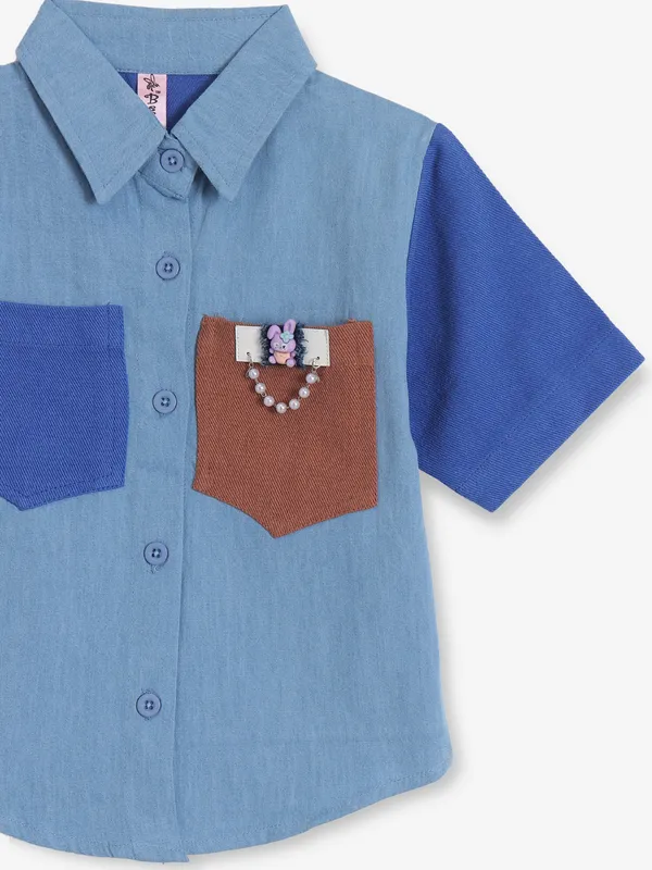 BEE HONEY sky blue cotton shirt