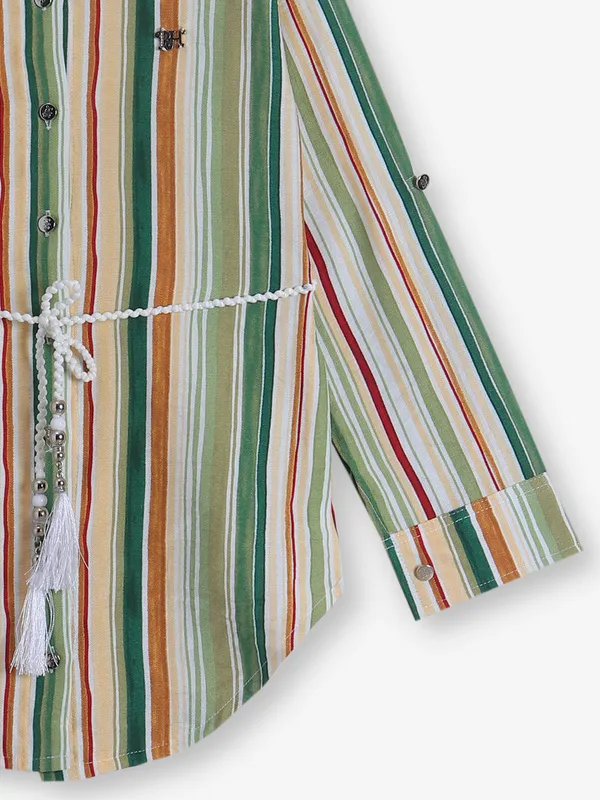BEE HONEY stripe green silk shirt