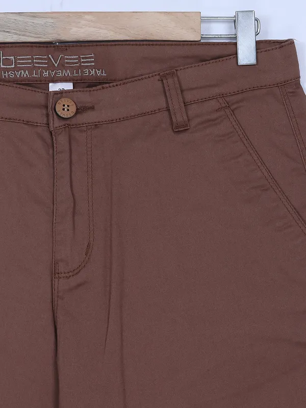 BeeVee brown solid shorts in cotton