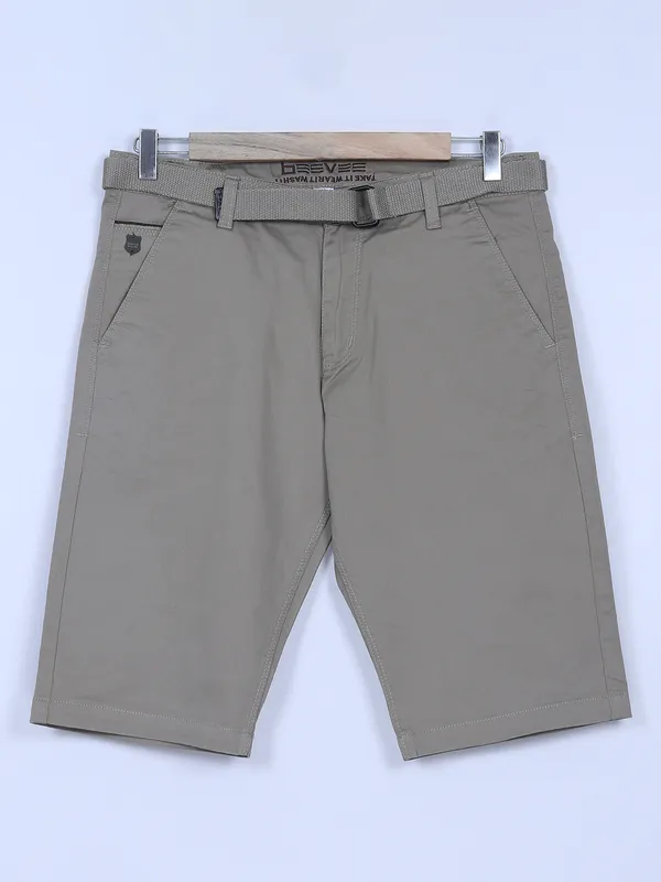 BeeVee cotton olive solid shorts for men