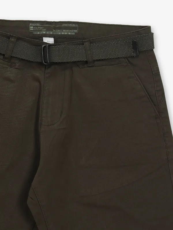 BEEVEE dark olive solid cotton shorts