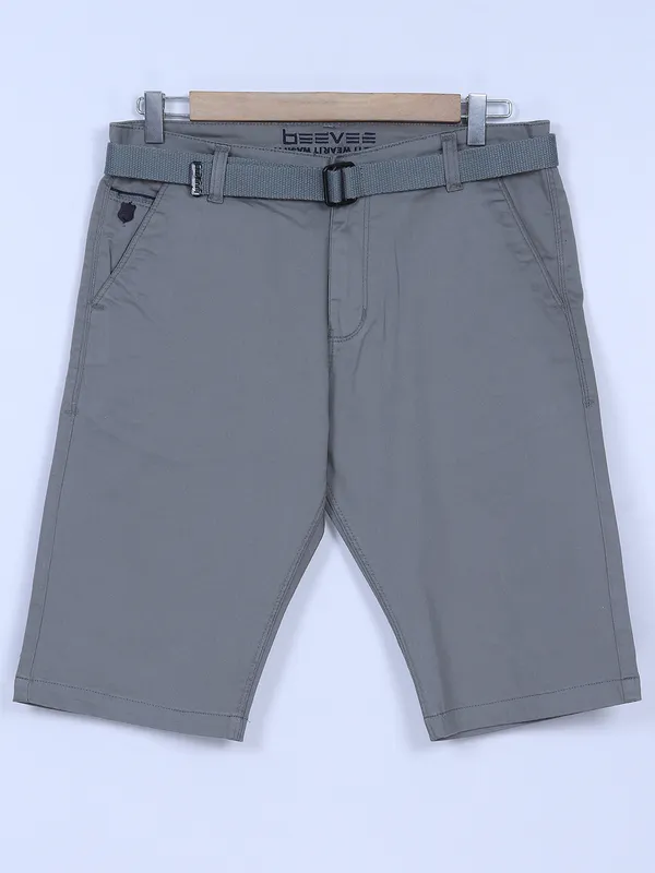 BeeVee grey solid casual men shorts
