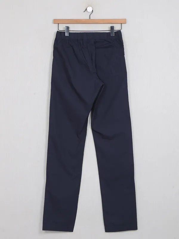 Beevee navy solid cotton comfort track pant