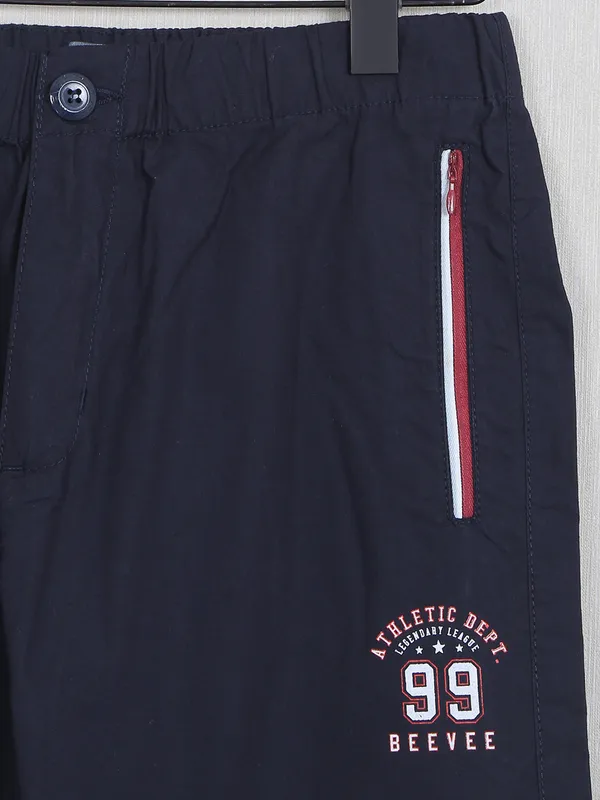 Beevee navy solid cotton comfort track pant