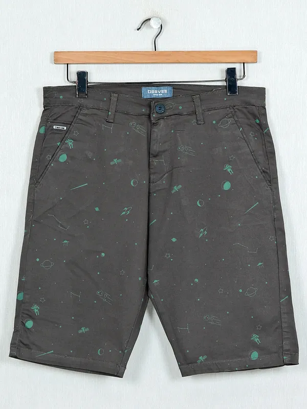 Beevee olive printed cotton summer shorts