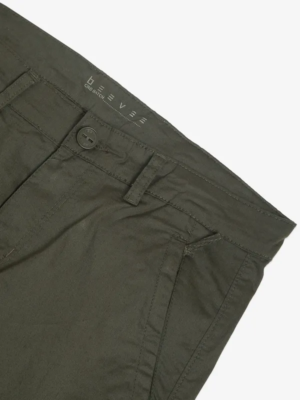 Beevee olive solid cargo jeans