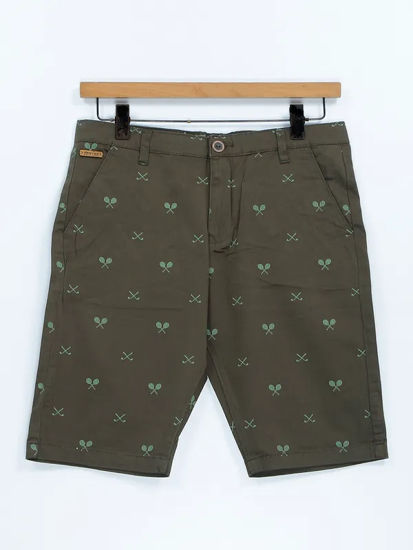 Beevee printed olive cotton shorts
