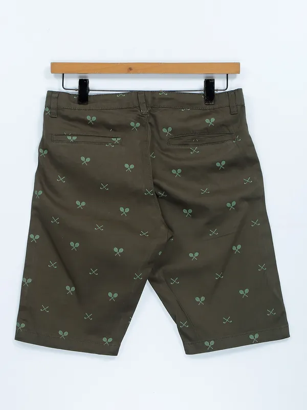Beevee printed olive cotton shorts
