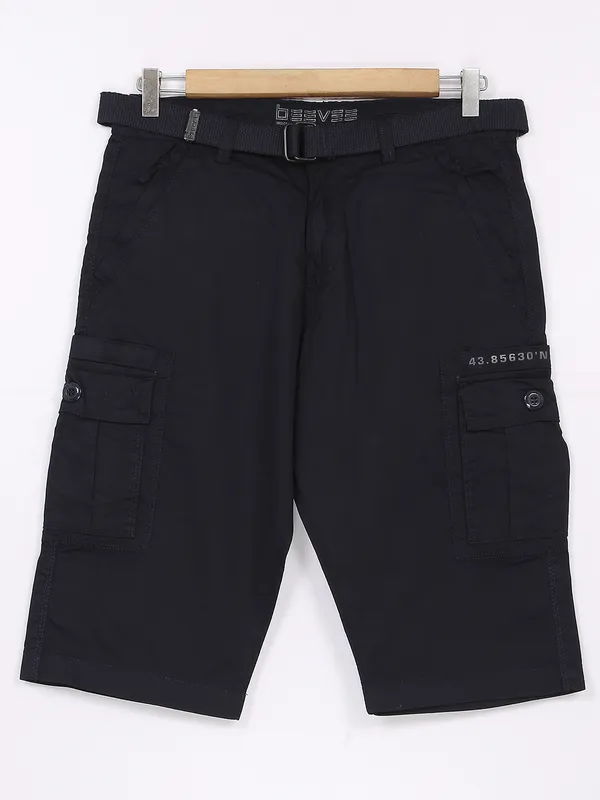 Beevee solid navy cotton shorts