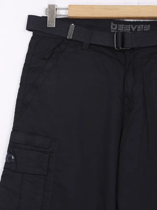 Beevee solid navy cotton shorts