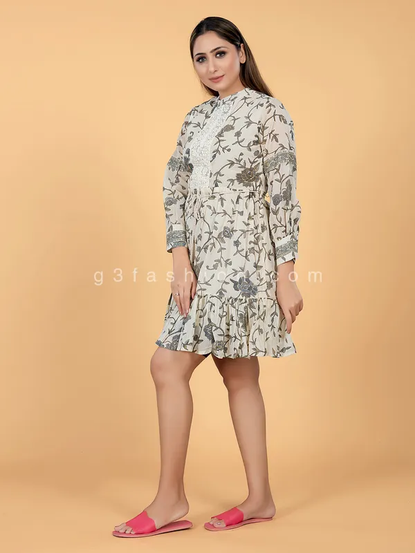 Beige and balck cotton printed kurti