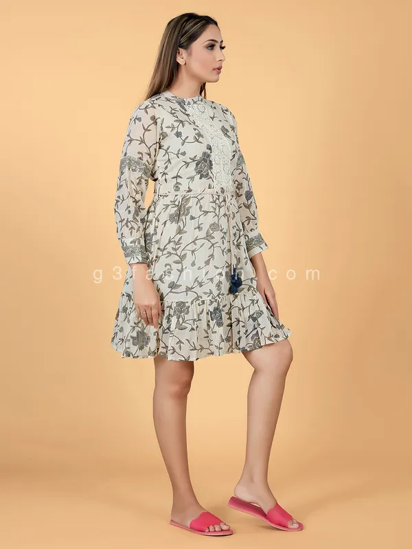 Beige and balck cotton printed kurti