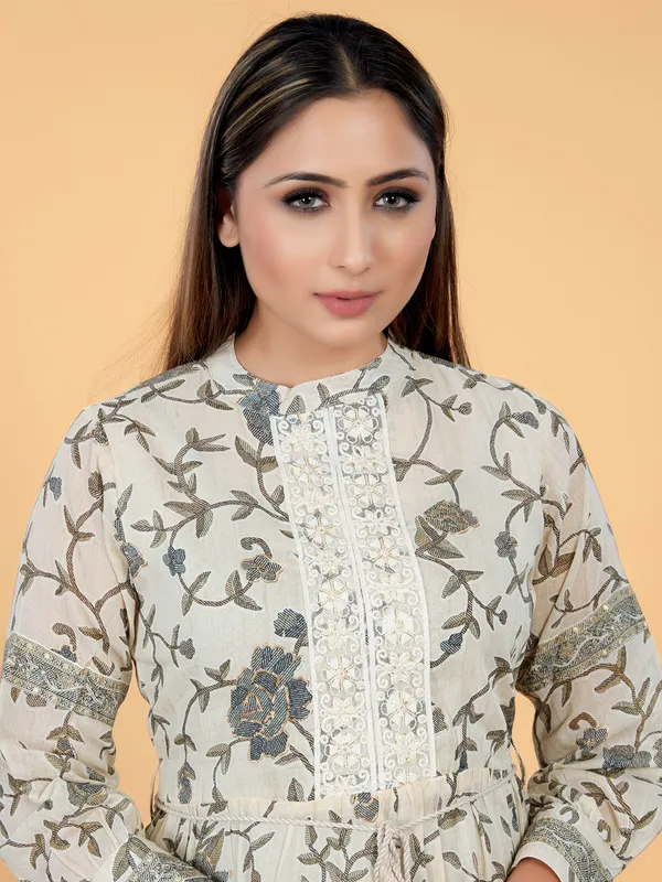 Beige and balck cotton printed kurti