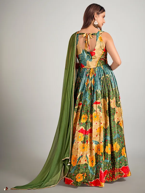 Beige and blue designer suit in silk