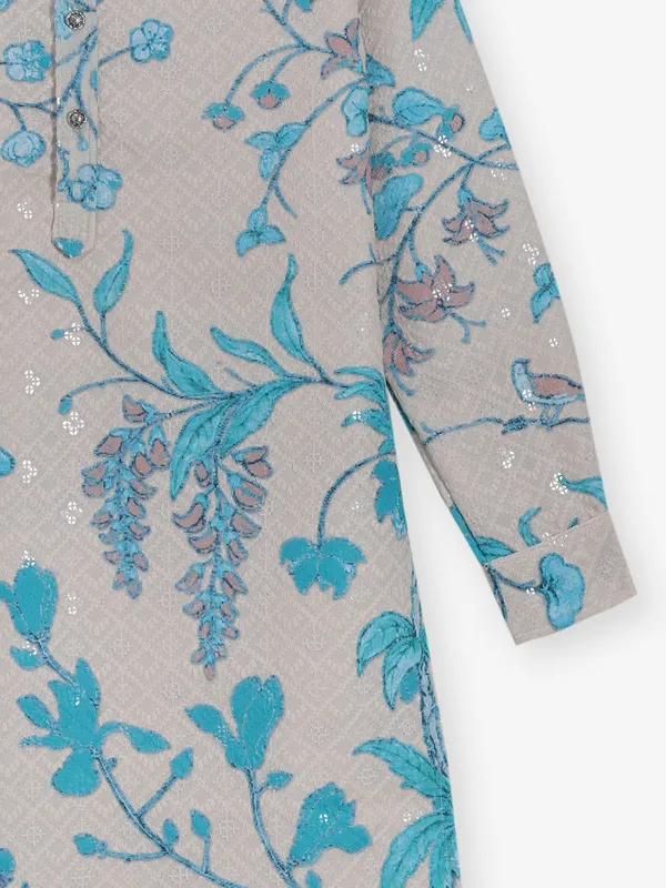 Beige and blue embroidery work kurta
