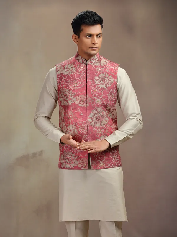 Beige and brown cotton waistcoast set