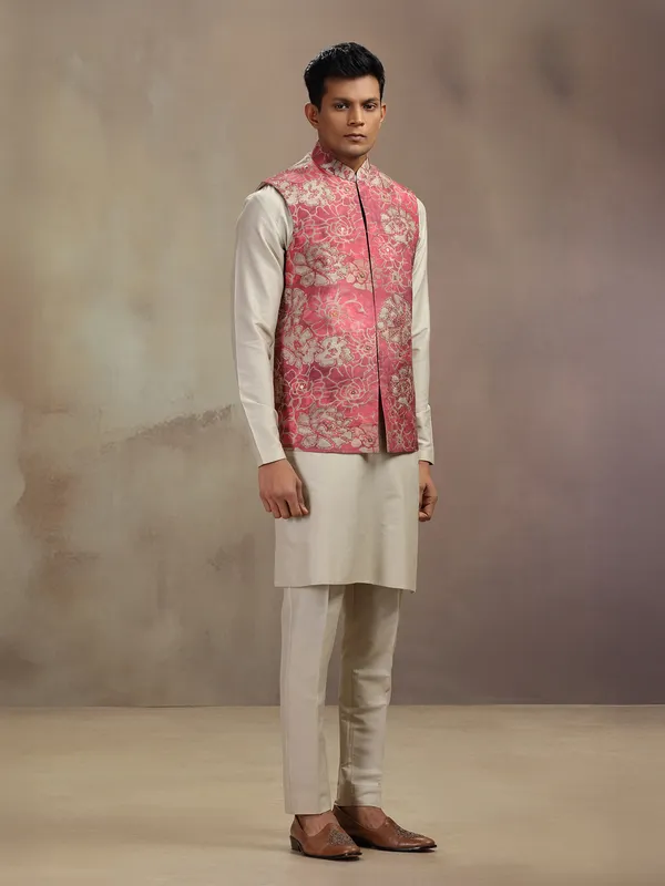 Beige and brown cotton waistcoast set