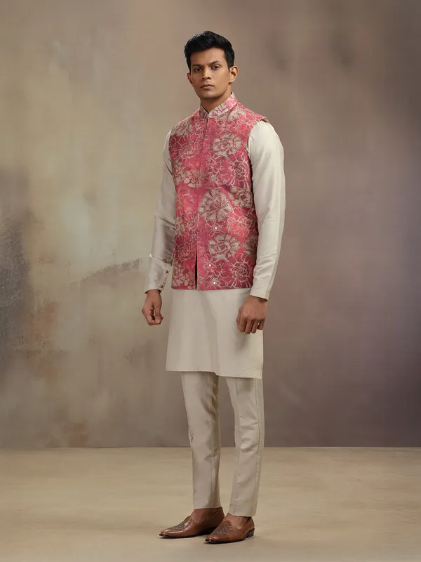 Beige and brown cotton waistcoast set