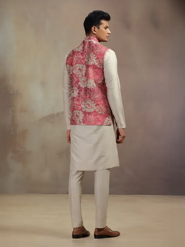 Beige and brown cotton waistcoast set