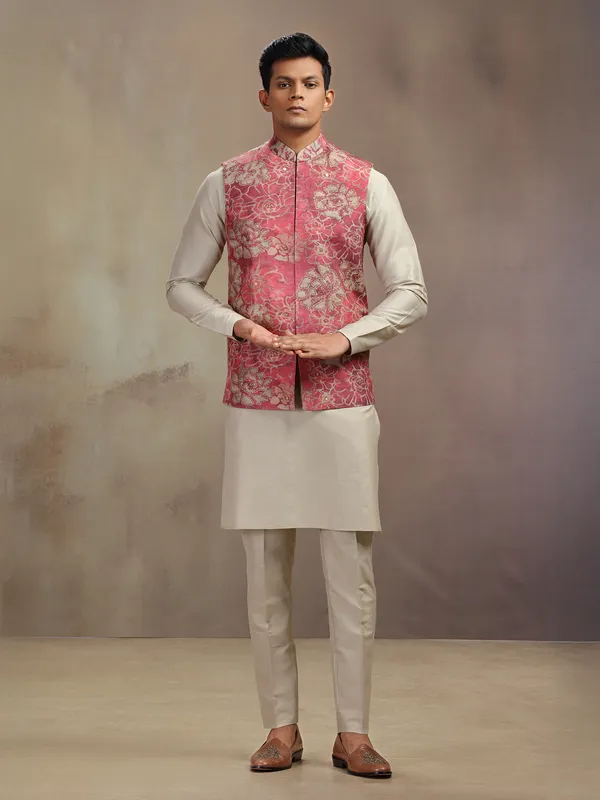 Beige and brown cotton waistcoast set