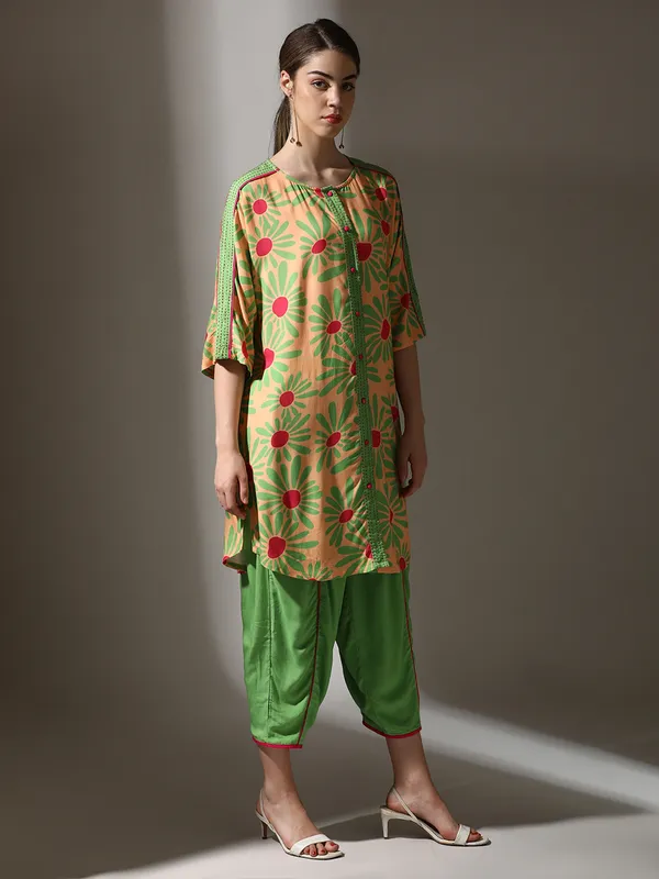 Beige and green printed co ord set