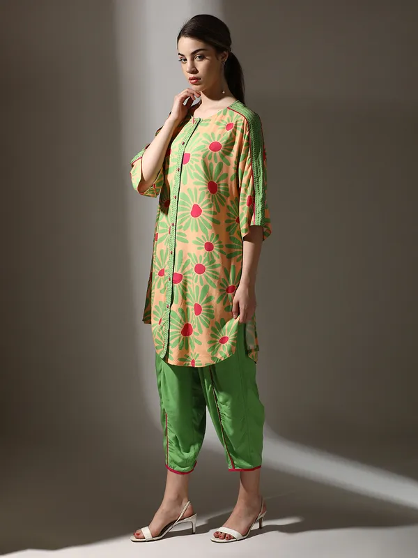Beige and green printed co ord set