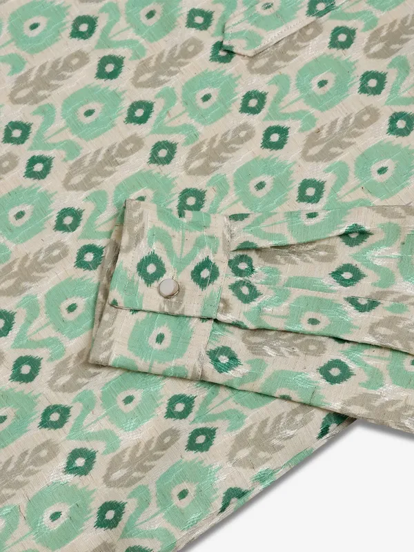 Beige and green printed kurta