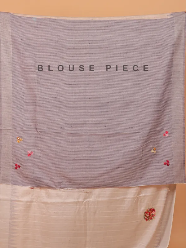 Beige and grey semi tusser silk festive wear saree