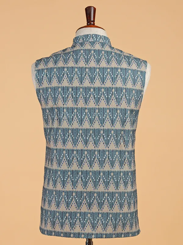 Beige and grey silk printed waiscoat