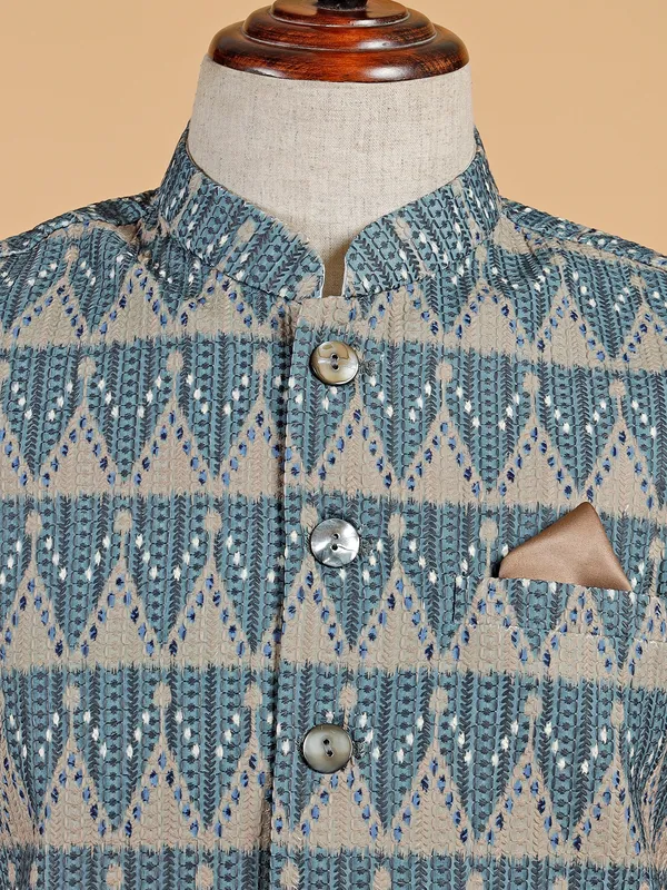 Beige and grey silk printed waiscoat