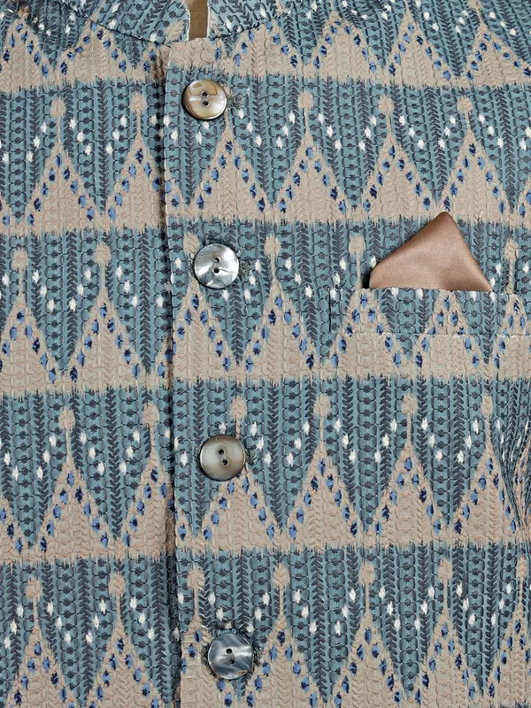 Beige and grey silk printed waiscoat