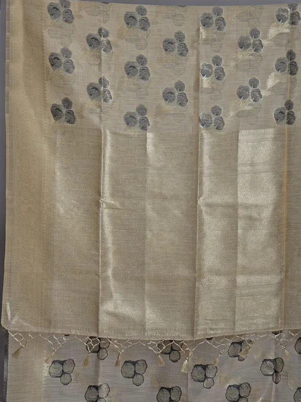 Beige and grey zari woven cotton silk saree for women