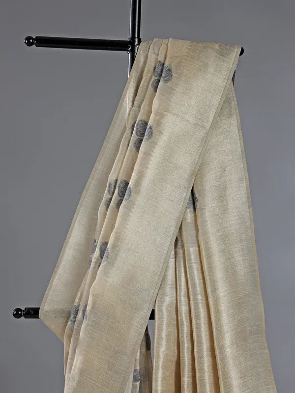 Beige and grey zari woven cotton silk saree for women