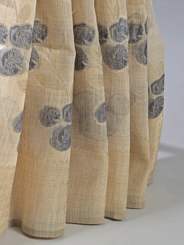 Beige and grey zari woven cotton silk saree for women