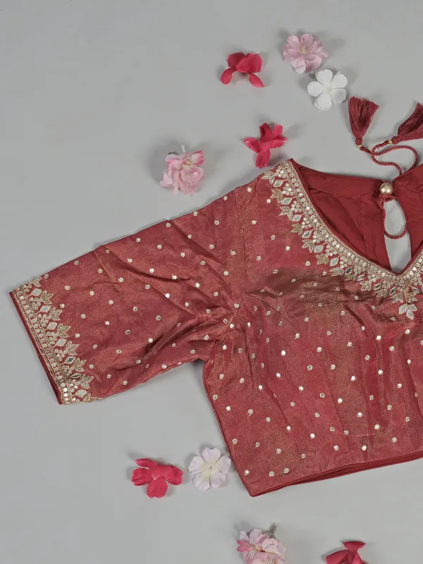 Beige and peach silk printed zardosi saree