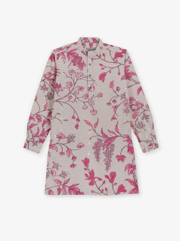 Beige and pink cotton silk kurta for festive