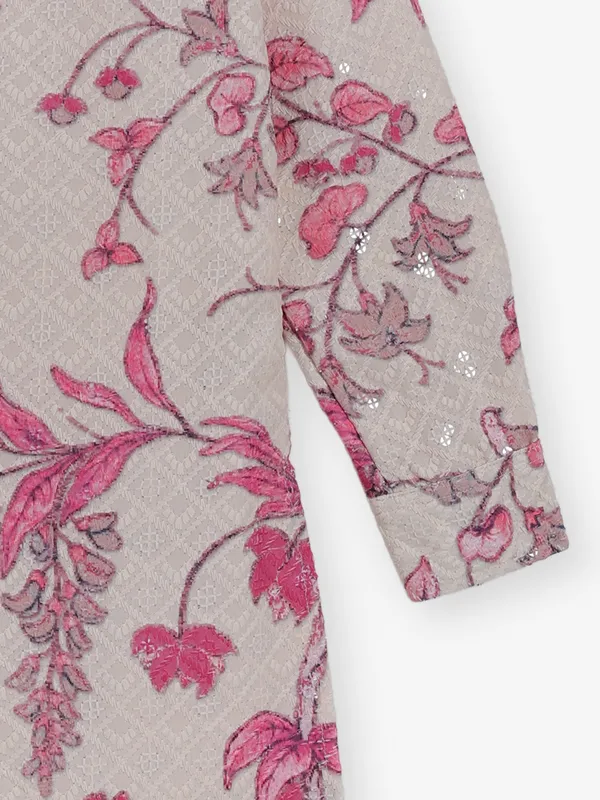 Beige and pink cotton silk kurta for festive
