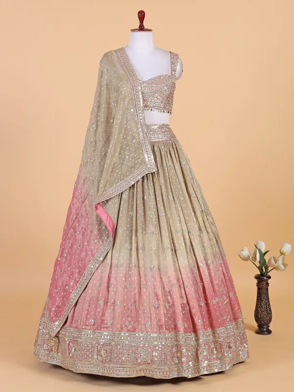 Beige and pink shaded georgette lehenga choli