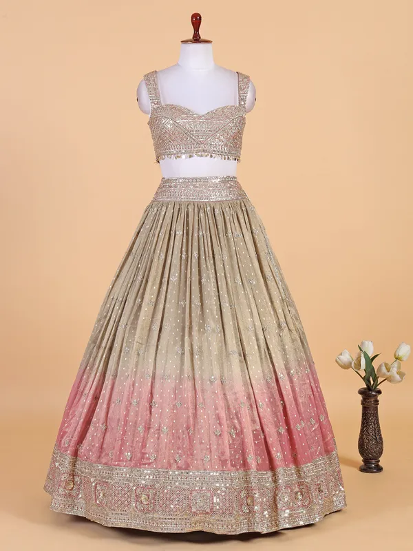 Beige and pink shaded georgette lehenga choli
