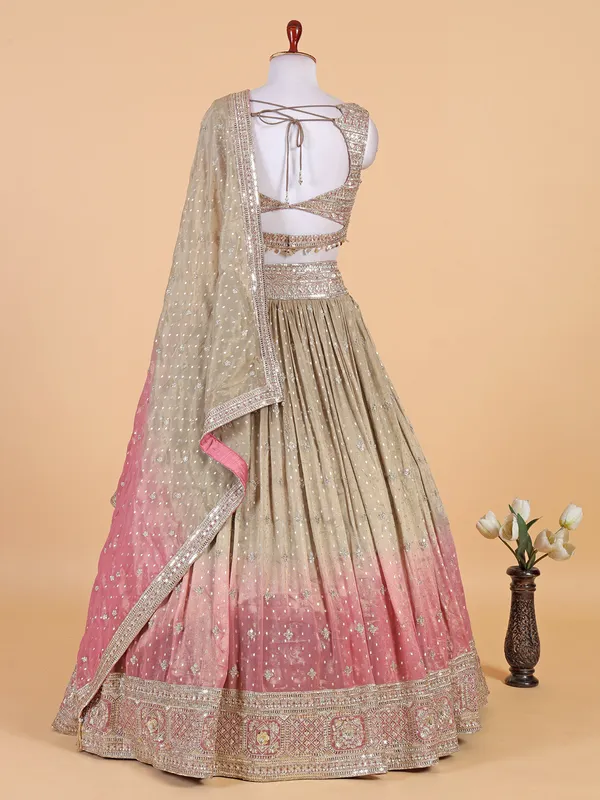 Beige and pink shaded georgette lehenga choli