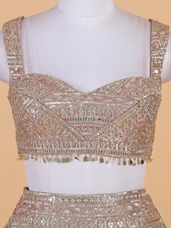 Beige and pink shaded georgette lehenga choli