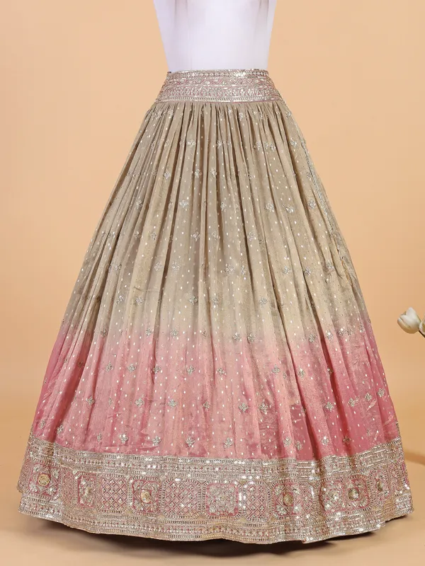 Beige and pink shaded georgette lehenga choli
