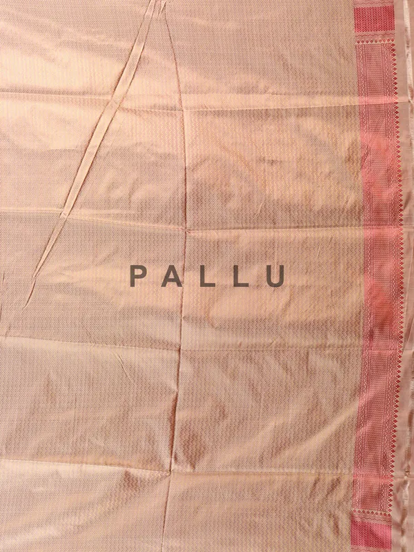 Beige and pink silk saree with zari work